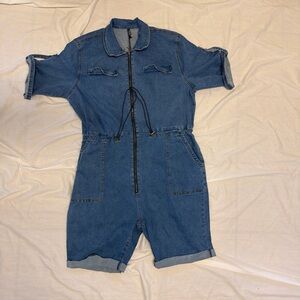 Plus Size Blue Denim Romper
